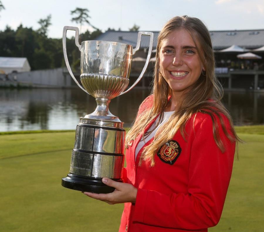 Celia Barquín ganó en 2018 el torneo femenino de golf Big 12 y fue nombrada deportista femenina del año en su Universidad Iowa State. (Captura / Twitter @EGA_golf) (semisquare-x3)