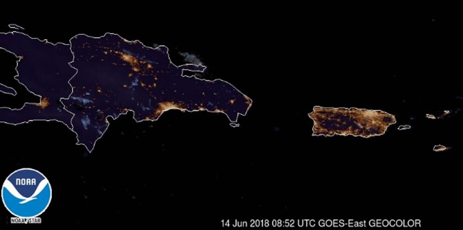 Imagen del satélite GOES-16 tomada a las 5:00 a.m. de hoy jueves, 14 de junio. (Captura / NOAA) (horizontal-x3)