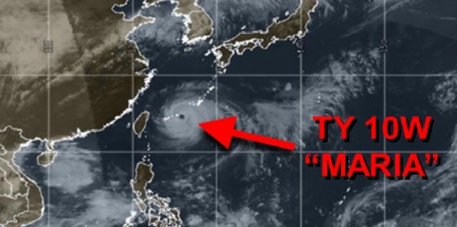 La imagen de satélite muestra cómo el supertifón María se acerca a Taiwán. (Captura / www.metoc.navy.mil) (horizontal-x3)