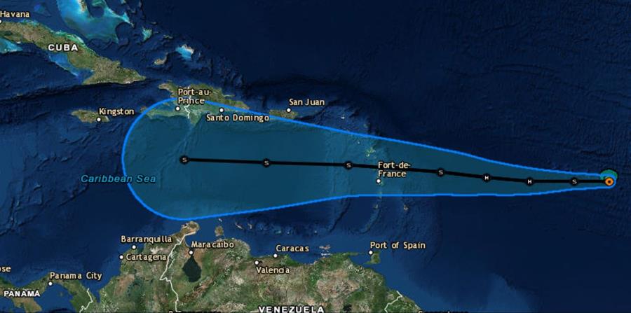 Mapa provisto por el Centro Nacional de Huracanes con la posible trayectoria de la tormenta tropical Isaac. (Captura / NOAA) (horizontal-x3)