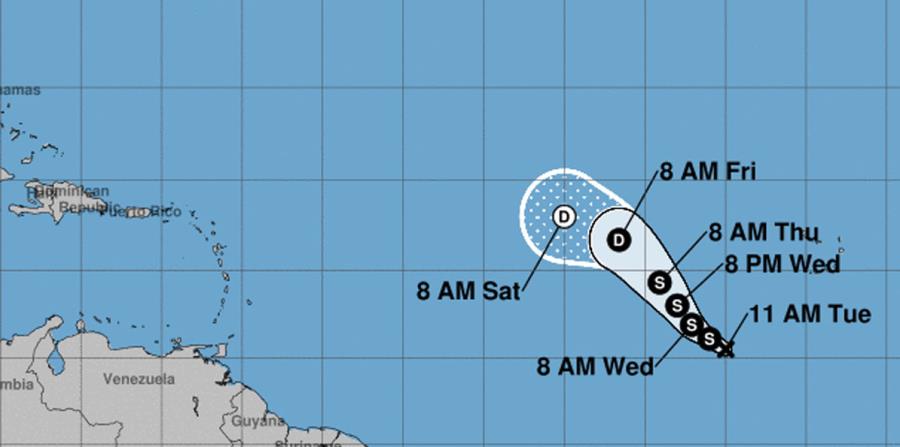 Mapa que muestra la trayectoria trazada por el Centro Nacional de Huracanes de la depresión tropical número 15. (Captura / NOAA) (horizontal-x3)