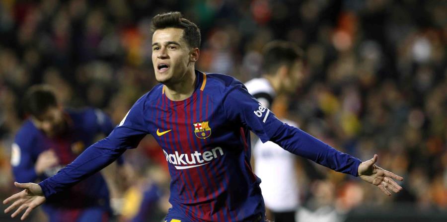 Philippe Coutinho celebra tras anotar su primer gol con el Barcelona. (AP) (horizontal-x3)