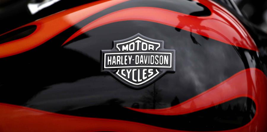 La insignia de Harley-Davidson en el tanque de combustible en una motocicleta en Glenview, Illinois. (horizontal-x3)
