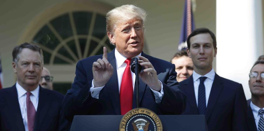 El presidente Donald Trump habla durante el anuncio de un renovado tratado comercial con Canadá y México en la Rosadela de la Casa Blanca. (AP / Pablo Martínez Monsivais) (horizontal-x3)