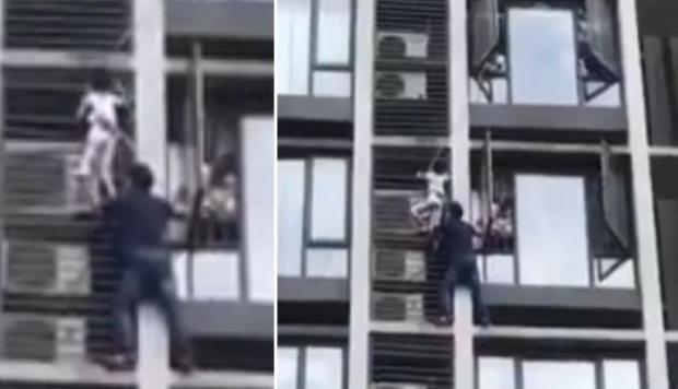 El heroico rescate de un padre que trepó un edificio para salvar a su hijo. (horizontal-x3)
