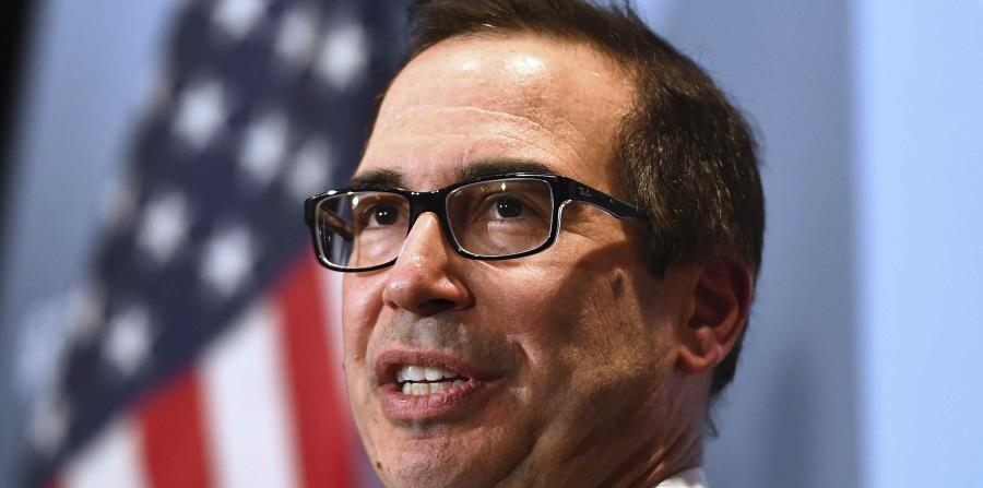 El secretario del Tesoro de Estados Unidos, Steven Mnuchin, en conferencia de prensa. (horizontal-x3)