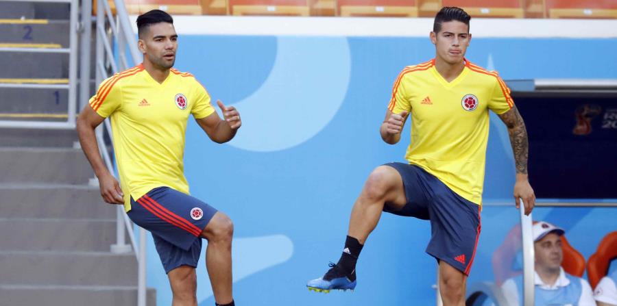 Los colombianos esperaban ver a la dupla de James y Radamel Falcao, quien debutará en un Mundial después de haberse perdido el pasado torneo debido a una lesión de ligamentos en la rodilla. (horizontal-x3)