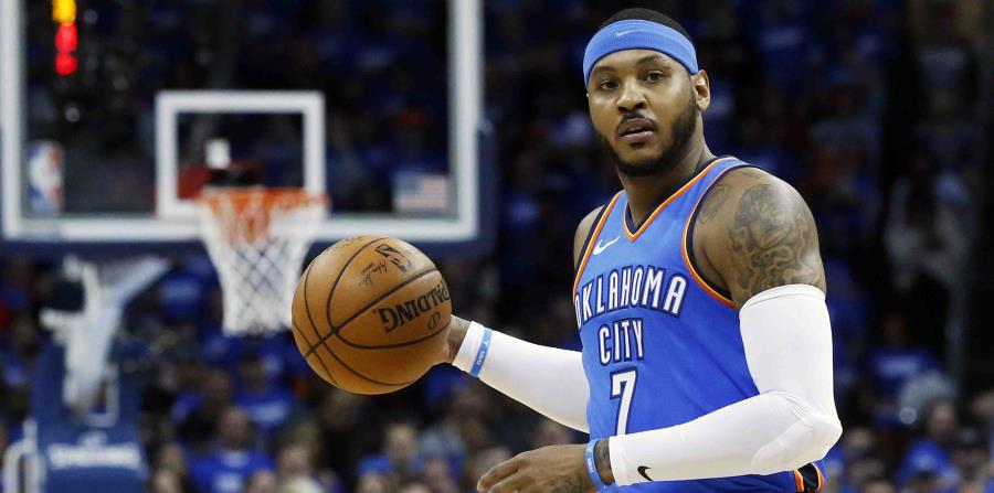 Carmelo Anthony utilizaba el número 7 mientras jugó con los Thunder de Oklahoma City. (AP) (horizontal-x3)