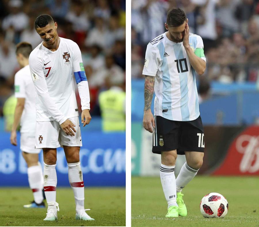 Messi (derecha) suma seis goles en 19 partidos de copas mundiales y Cristiano siete en 17. (AP) (semisquare-x3)