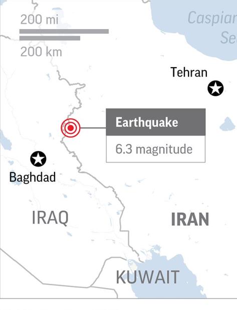 El Servicio Geológico de los Estados Unidos dice que un terremoto de magnitud 6.3 ha golpeado el oeste de Irán cerca de su frontera con Irak. (AP) (vertical-x1)