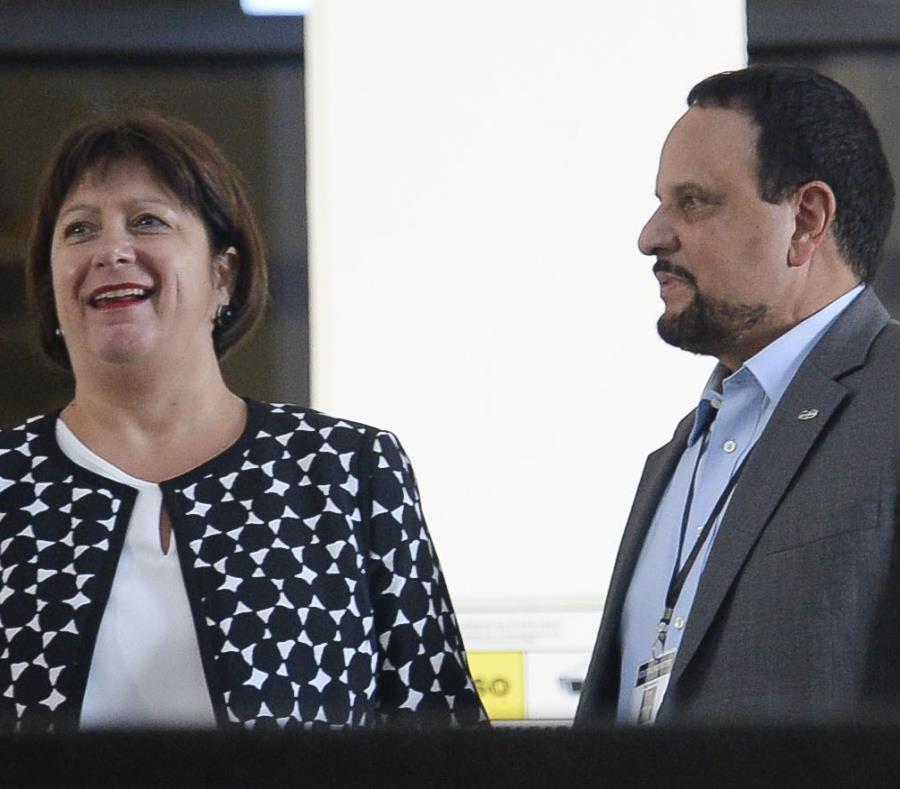 The Board director Natalie Jaresko and monitor Arnaldo Claudio. (semisquare-x3)