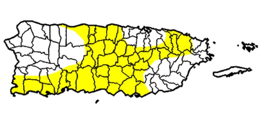 El mapa muestra en amarillo los pueblos afectados por el periodo anómalamente seco. (Captura / droughtmonitor.unl.edu) (horizontal-x3)