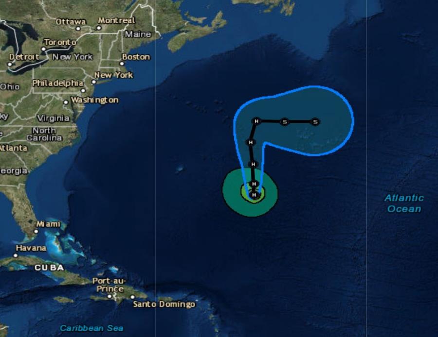 Trayectoria trazada por el Centro Nacional de Huracanes del huracán Leslie. (Captura / NOAA) (semisquare-x3)