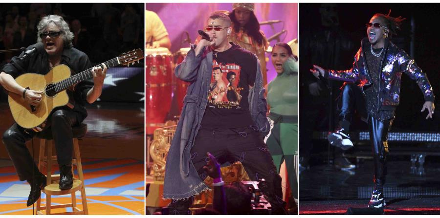 José Feliciano, Bad Bunny y Ozuna (de izq. a der.) participarán en el programa junto con Jimmy Fallon. (AP) (horizontal-x3)