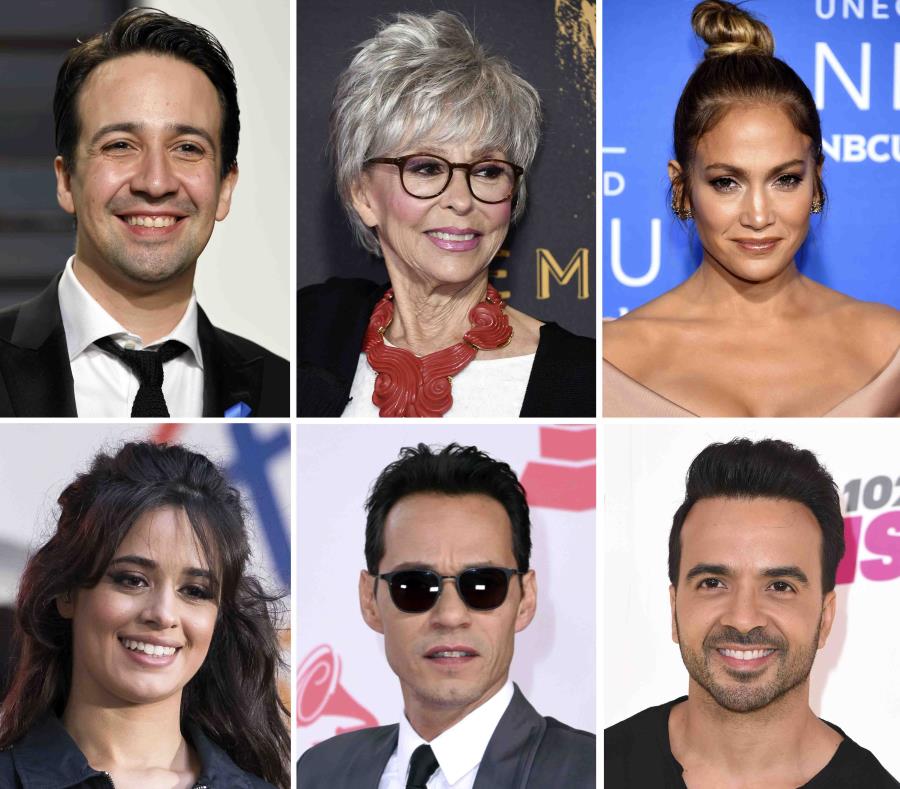 Lin-Manuel Miranda, Rita Moreno, Jennifer López, Camilla Cabello, Marc Anthony y Luis Fonsi (semisquare-x3)